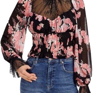 Free People Daphne Floral Smocked Blouse